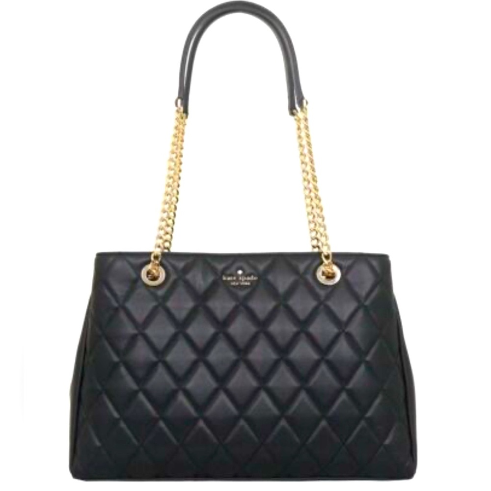 KATE SPADE ♠️ New York 🖤Carey🖤 BLACK SMOOTH QUILTED LEATHER TOTE BAG 🌟EUC🌟